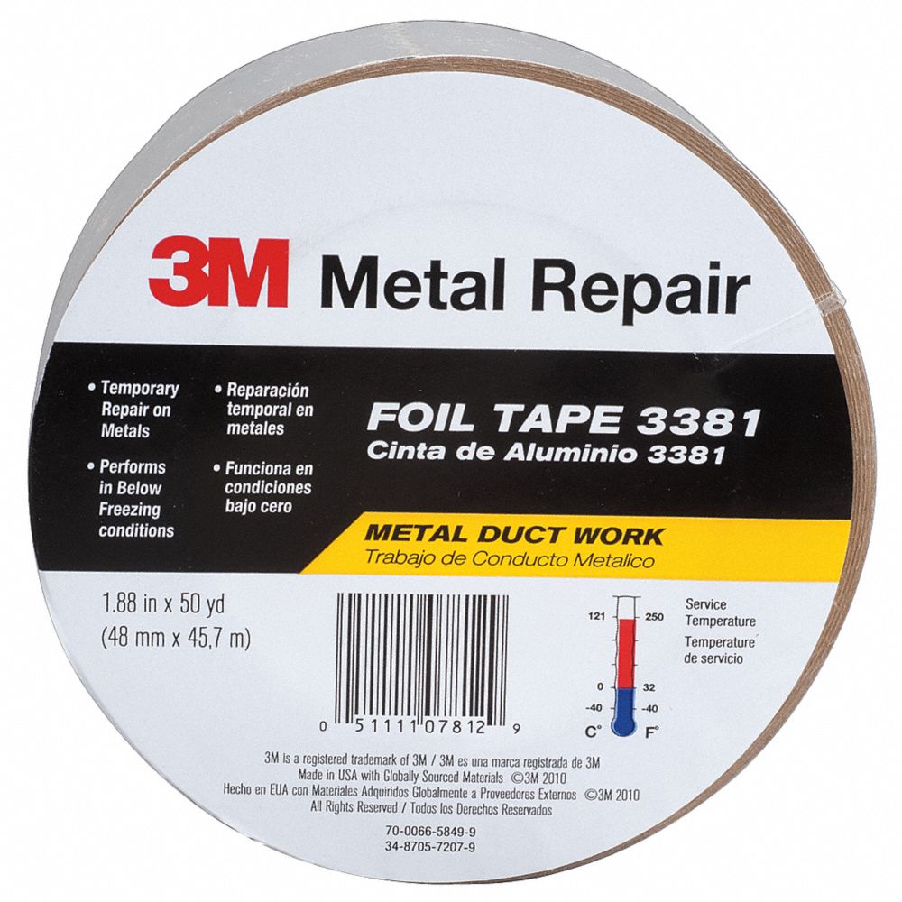 Aluminium Foil Tape, Acrylic, 2.7 mil Thick, 72 mm X 45 m, Silver