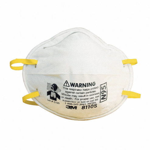 Disposable Respirator, Dual, Non-Adj, Metal Nose Clip, Std, White, S Mask Size, N95, 20PK