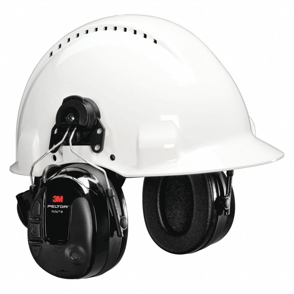 Hard Hat Mounted Electronic Ear Muffs, 23 Db Noise Reduction Rating