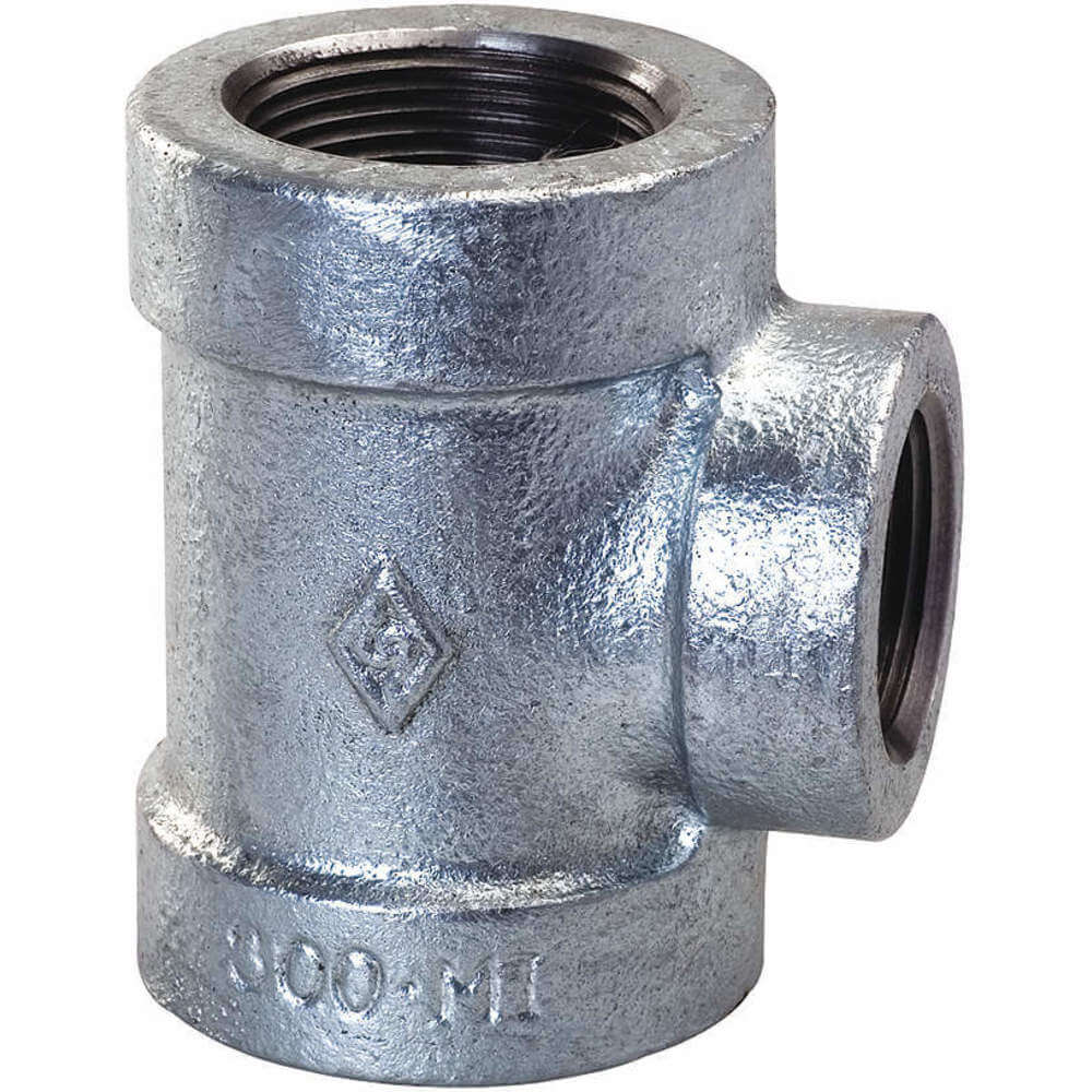 Galvanised Reducing Tee 3/4 x 1/2 Inch Malleable Iron