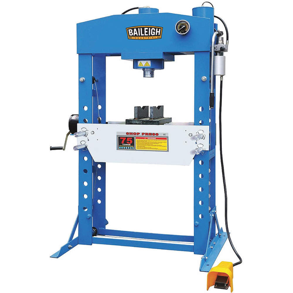 BAILEIGH INDUSTRIAL HSP-75A Hydraulic Press, Air Pump, H-Frame Frame, 75 ton Frame Capacity, 9.8 Inch Size Stroke | CN9AWP 31XV14