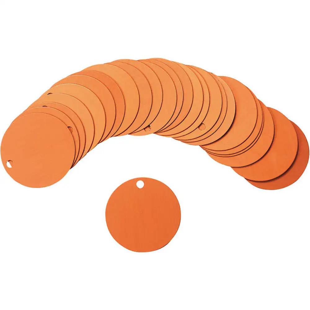 BRADY 87604 Black Tag 1-1/2 x 1-1/2 Inch Orange Aluminium Round - Pack Of 25 | AA7HFR 15Y710