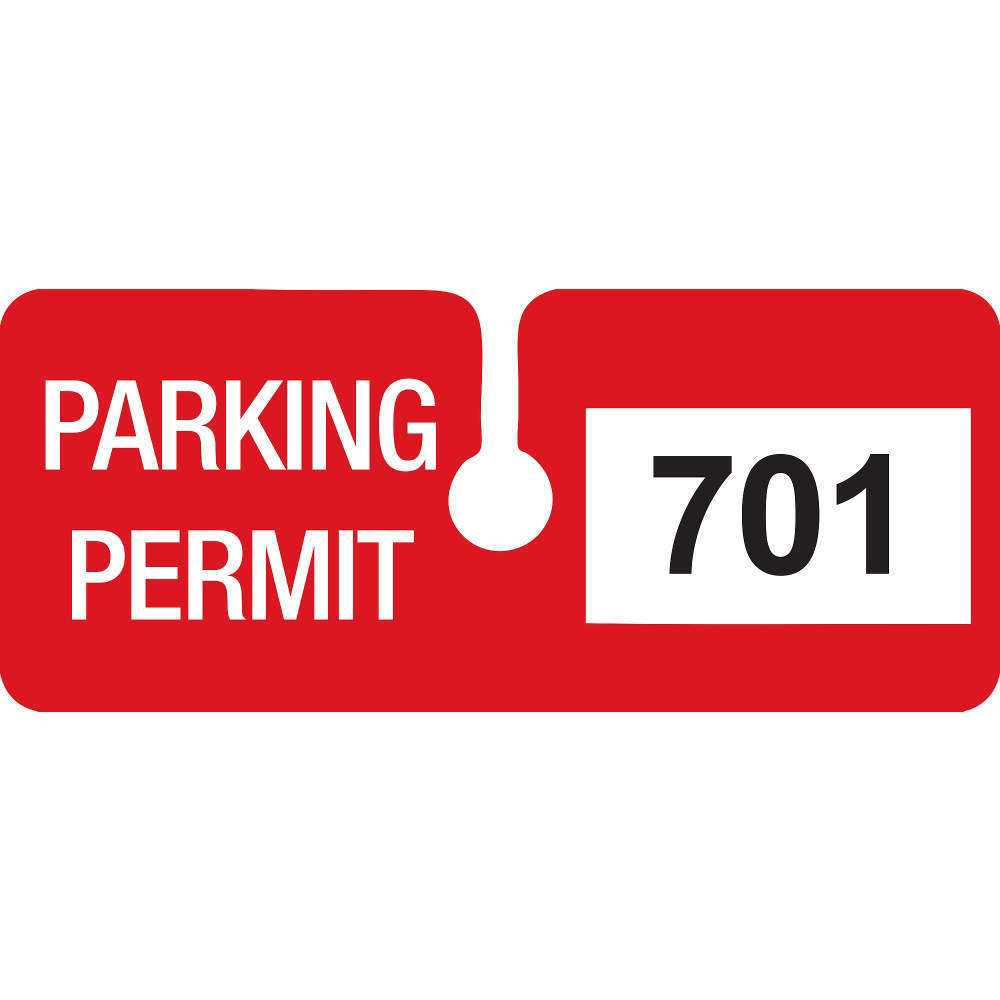 駐車許可証バックミラーホワイト/レッド-100パック