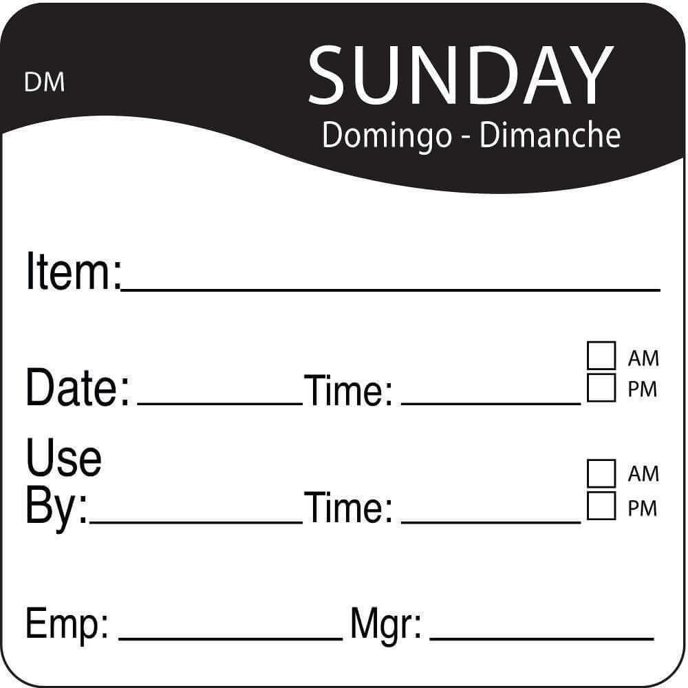 Day Label Sunday 2-4/9 Inch Width - Pack Of 250