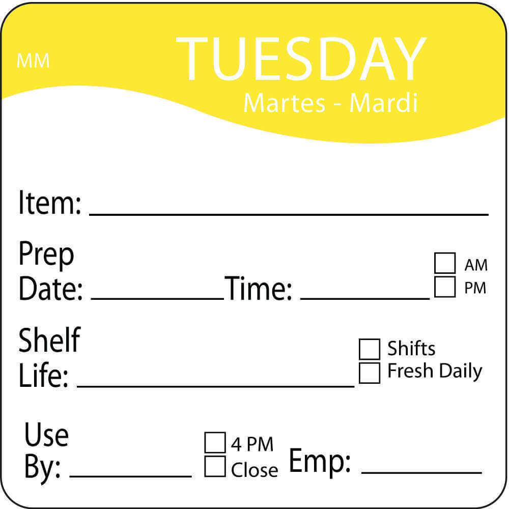 Day Label Tuesday 3-2/7 Inch Width - Pack Of 500