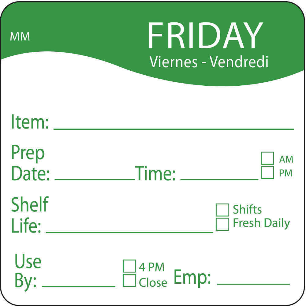 Day Label Friday 3 Inch Width - Pack Of 500