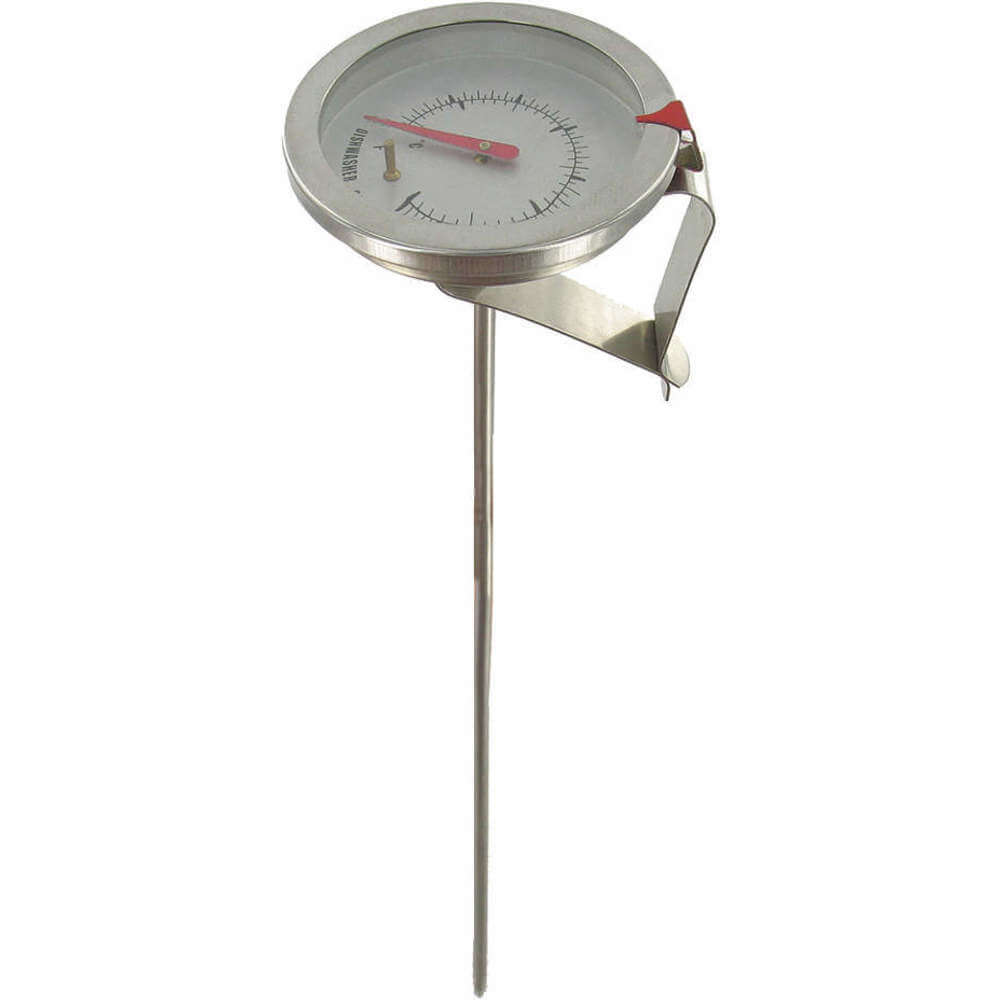 Termómetro con esfera con clip, bimetálico, longitud de vástago de 5 pulgadas, rango de 150 a 750 grados F
