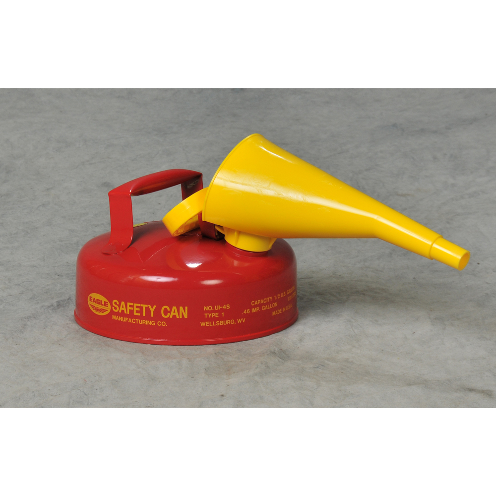 Type I Metal Safety Can With F-15 Funnel, 9 In Dia x 5-5/16 In H, 2 Quart , Red