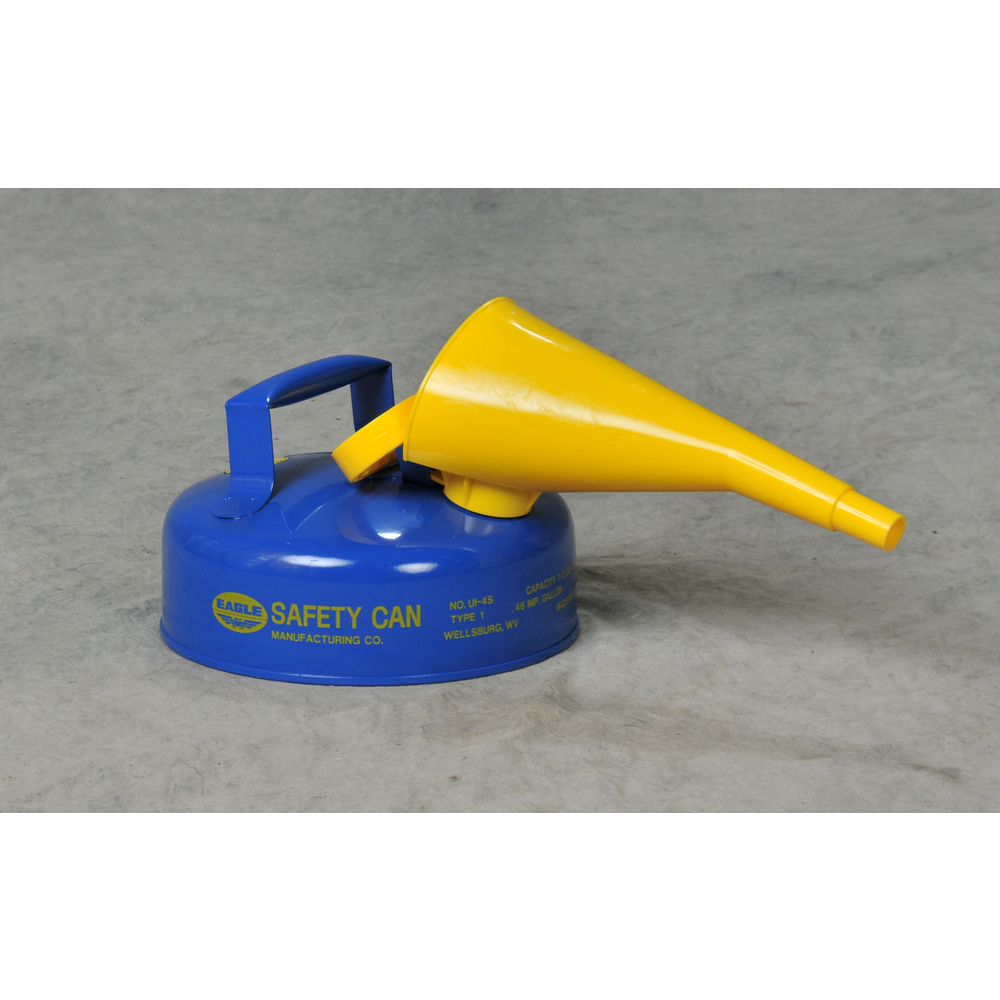 Type I Metal Safety Can With F-15 Funnel, 9 In Dia x 5-5/16 In H, 2 Quart , Blue