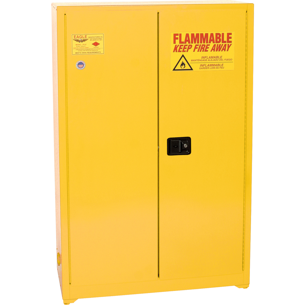 Paint & Ink Safety Cabinet, 60 Gallon, Yellow, Two Door, Self Sliding Close