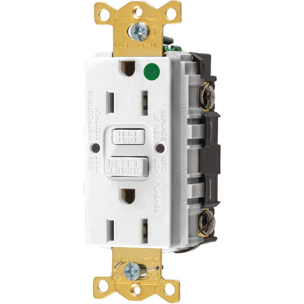 HUBBELL WIRING DEVICE-KELLEMS GFRST82W Gfci Receptacle, 15A 125V, 2-P 3-W Grounding, 5-15R, White | AH9AAA 39EA38