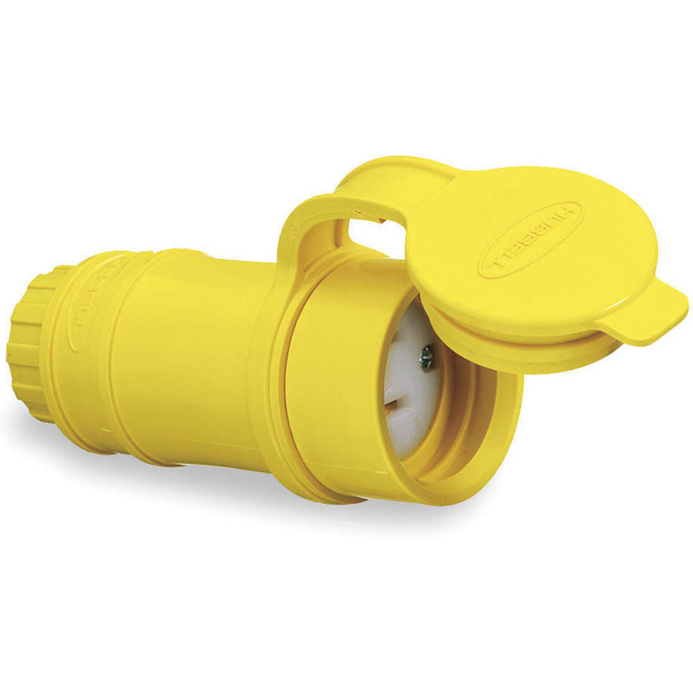 HUBBELL WIRING DEVICE-KELLEMS HBL15W47 Watertight Connector, Straight, 2-Pole 3-Wire Grounding, 125V, 15A 5-15R, Yellow | AB4CWR 1X977