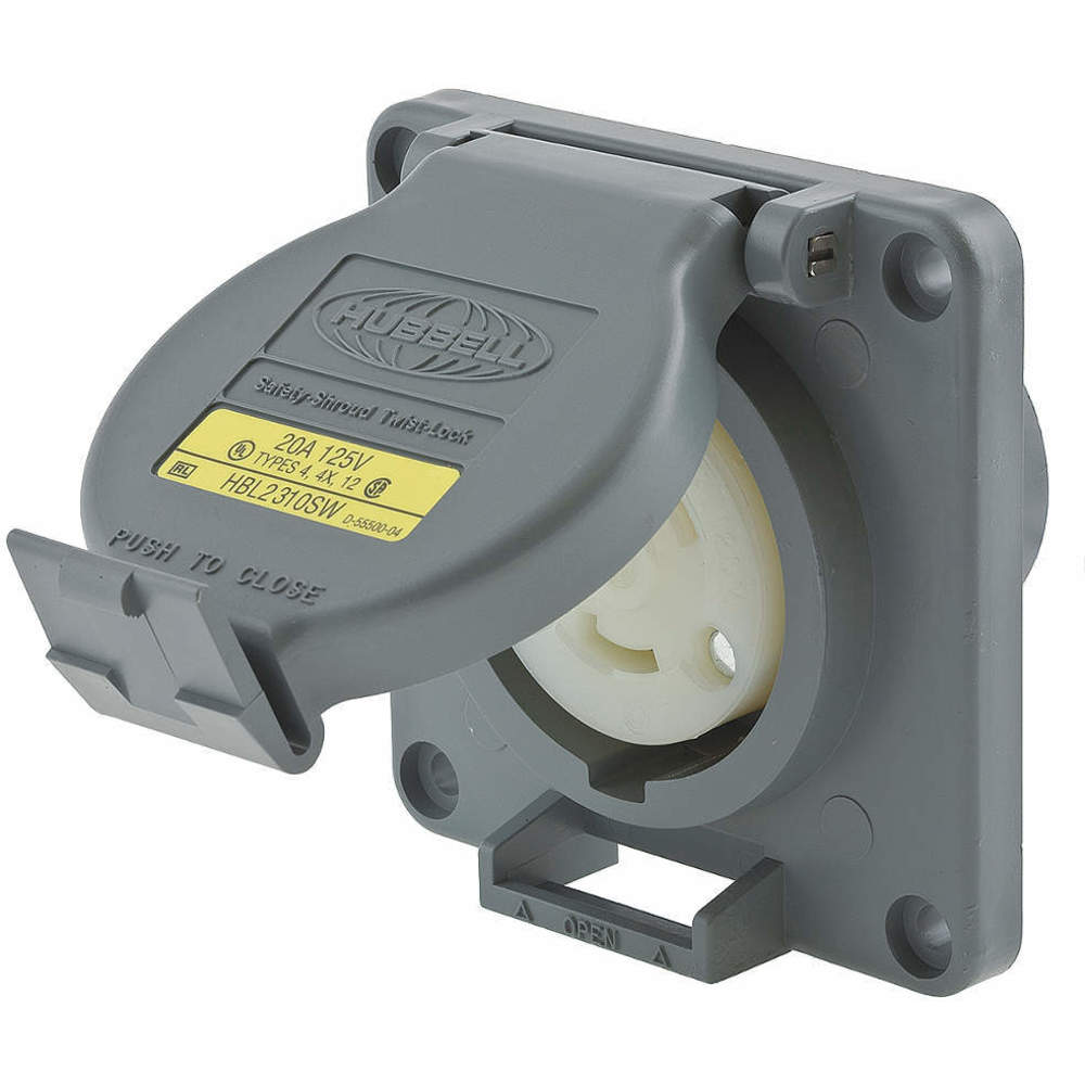 HUBBELL WIRING DEVICE-KELLEMS HBL2310SW Watertight Receptacle, 20A, 125VAC, 2-Pole, 3-Wire Grounding | AD6ZGN 4CT63