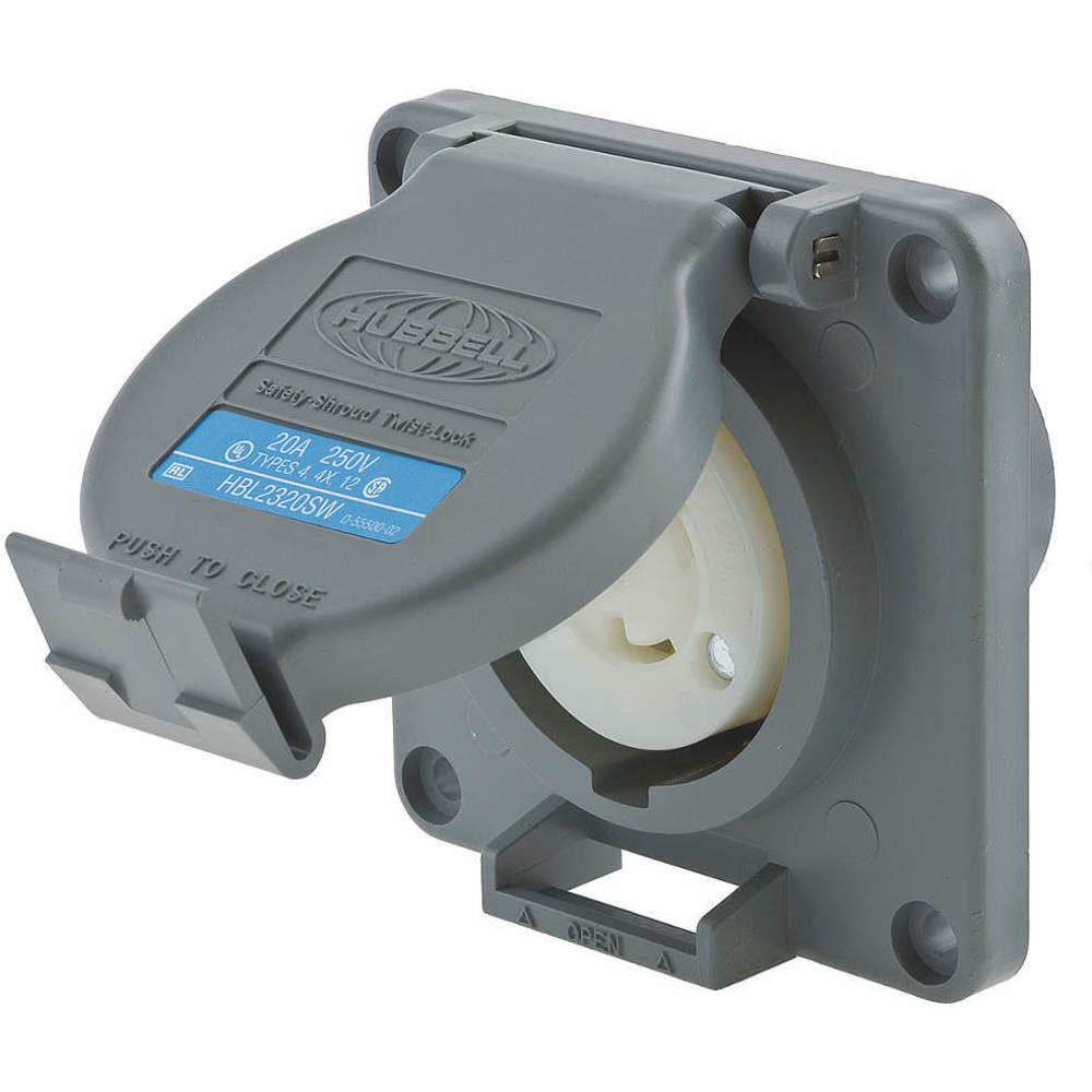 HUBBELL WIRING DEVICE-KELLEMS HBL2320SW Watertight Receptacle, 20A, 250V, 2-Pole, 3-Wire Grounding | AD6ZGX 4CT71