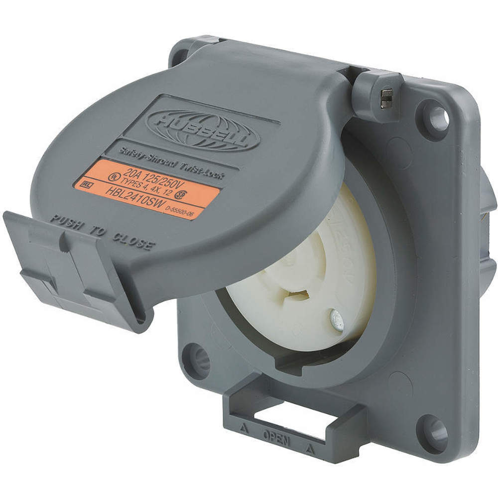 HUBBELL WIRING DEVICE-KELLEMS HBL2410SW Watertight Receptacle, 20A, 125/250VAC, 3-Pole, 4-Wire Grounding | AD6ZHF 4CT87