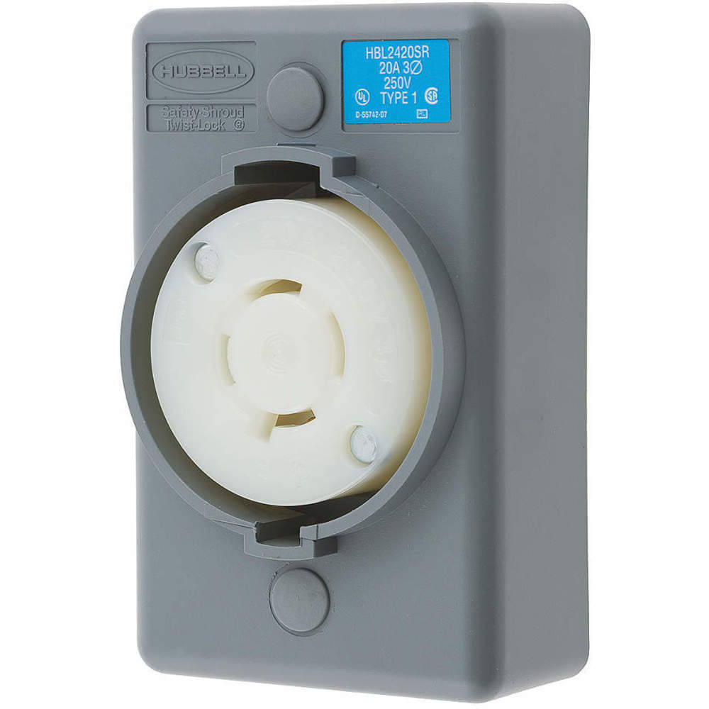HUBBELL WIRING DEVICE-KELLEMS HBL2420SR Surface Mount Receptacle, One Gang, 20A, 3-Phase, Delta, 250VAC, 3-Pole | AD6ZHL 4CT93