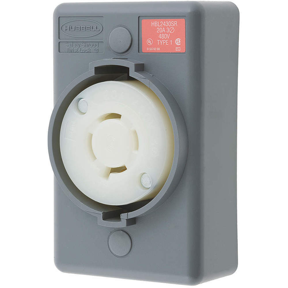 HUBBELL WIRING DEVICE-KELLEMS HBL2430SR Surface Mount Receptacle, One Gang, 20A, 3-Phase, Delta, 480VAC, 3-Pole | AD6ZQX 4CV02
