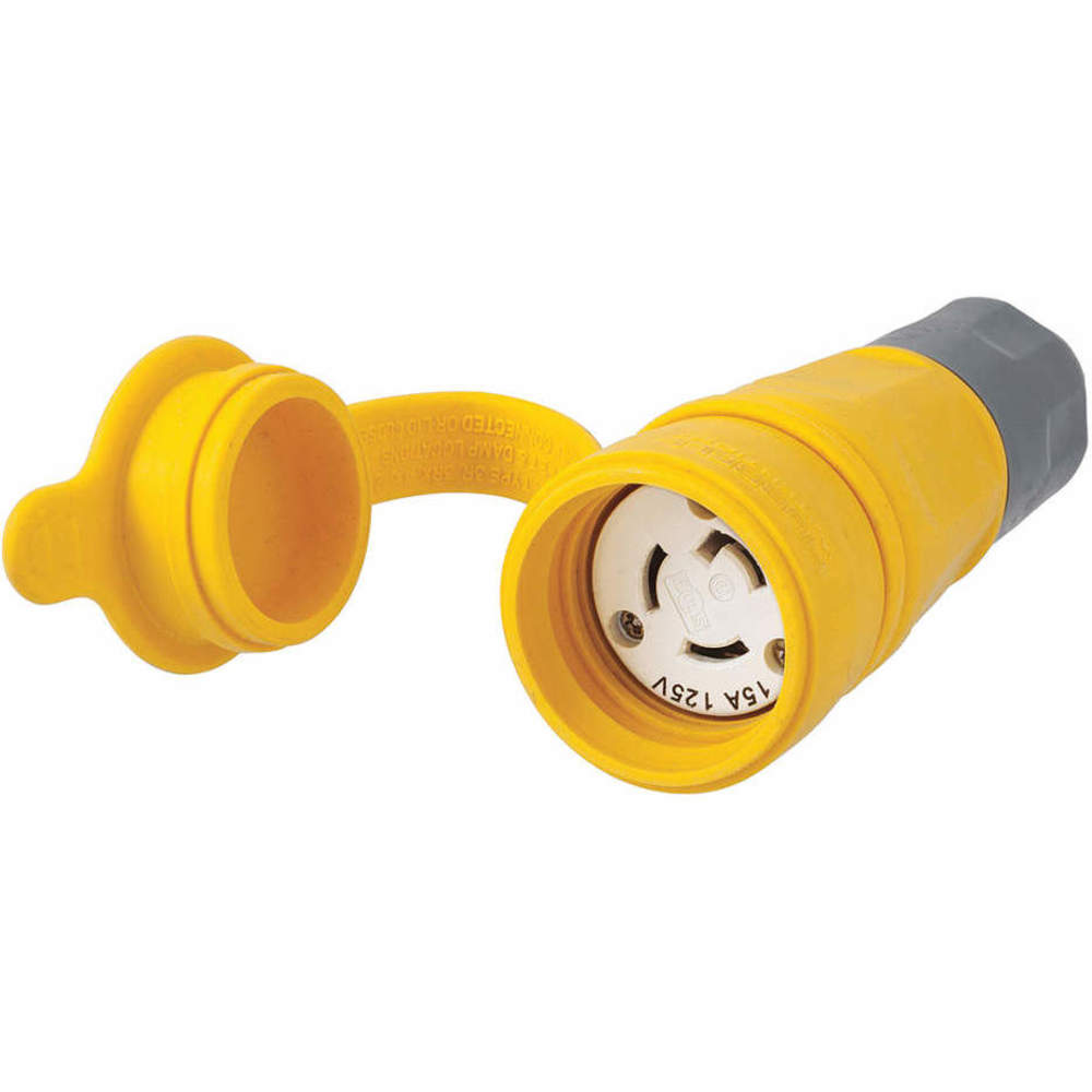 HUBBELL WIRING DEVICE-KELLEMS HBL25W47A Connector, 15A, 125VAC, 2 Pole, 3 Wire, Thermoplastic Elastomer, Yellow | AH8XMC 39AW29