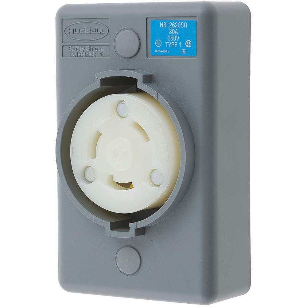 HUBBELL WIRING DEVICE-KELLEMS HBL2620SR Receptacle, 30A, 250VAC, 2 Pole, 3 Wire Grounding | AD6ZRU 4CV25