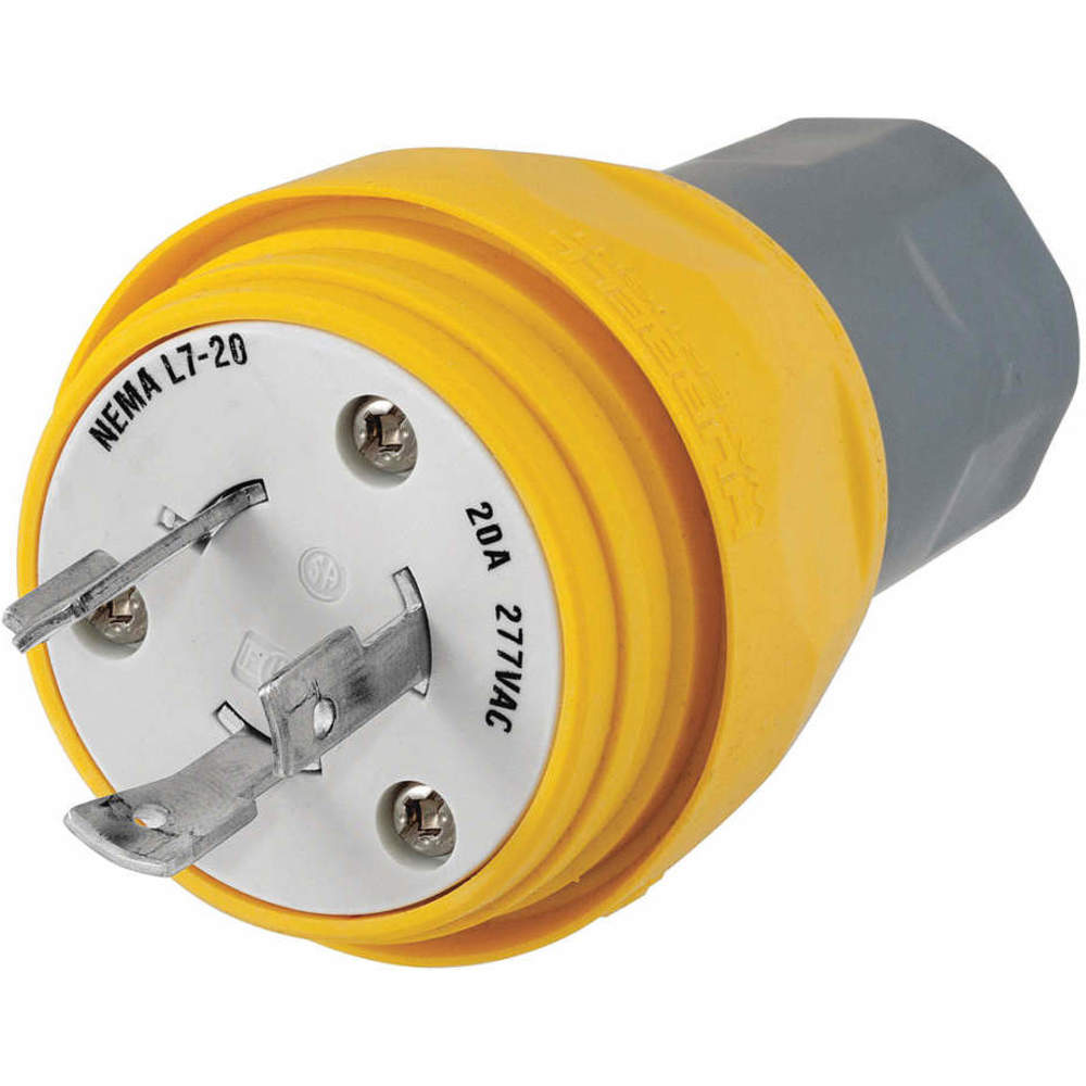 HUBBELL WIRING DEVICE-KELLEMS HBL26W49 Plug, 20A, 277VAC, 2 Pole, 3 Wire, Thermoplastic Elastomer, Yellow | AH8XMH 39AW34