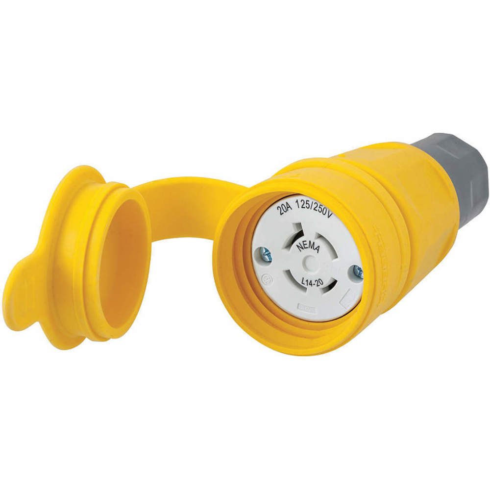 HUBBELL WIRING DEVICE-KELLEMS HBL27W74 Connector, 20A, 125/250VAC, 3 Pole, 4 Wire, Thermoplastic Elastomer, Yellow | AH8XMR 39AW42