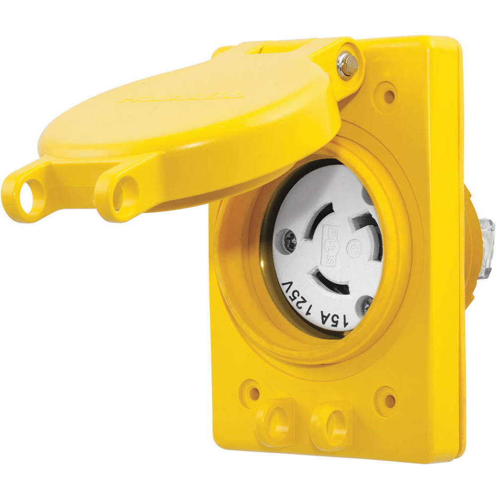 HUBBELL WIRING DEVICE-KELLEMS HBL65W47 Receptacle, Watertight, 15A, 125VAC, 2 Pole, 3 Wire, Yellow | AH8XNQ 39AW64