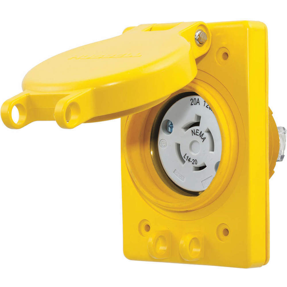HUBBELL WIRING DEVICE-KELLEMS HBL67W74 Receptacle, Watertight, 20A, 125/250VAC, 3 Pole, 4 Wire, Yellow | AH8XPA 39AW73