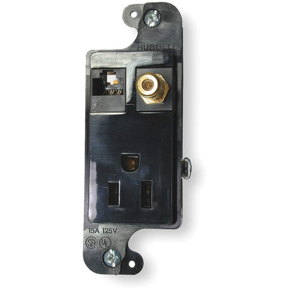 HUBBELL WIRING DEVICE-KELLEMS RJ650BKTR Receptacle, J-Load Media Outlet, 15A, 125V, Tamper Resistant, Cat 6 Jack, Black | AC8VFK 3EAD4
