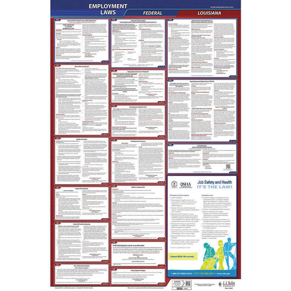 Labor Law Poster Federal / State LA ENG 26 Inch Height 5 Year