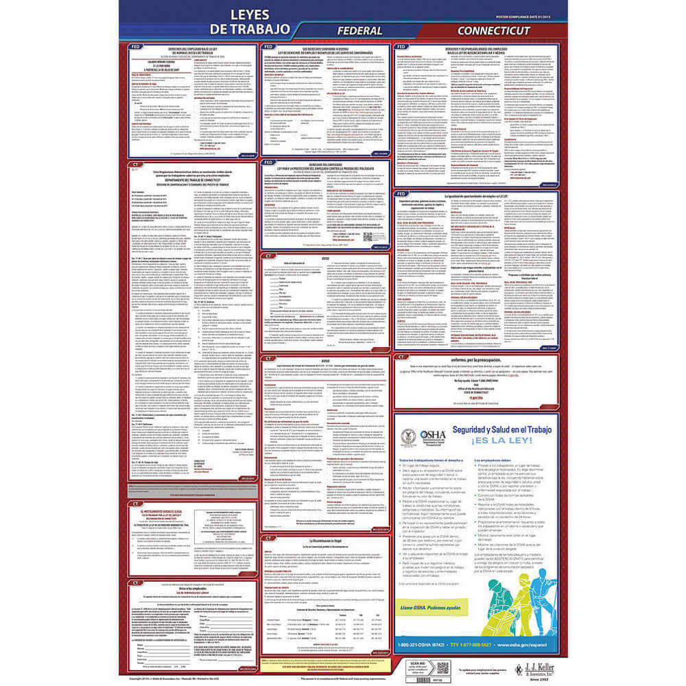 Labor Law Poster Federal and State CT SP 26 Inch Height 5 Year