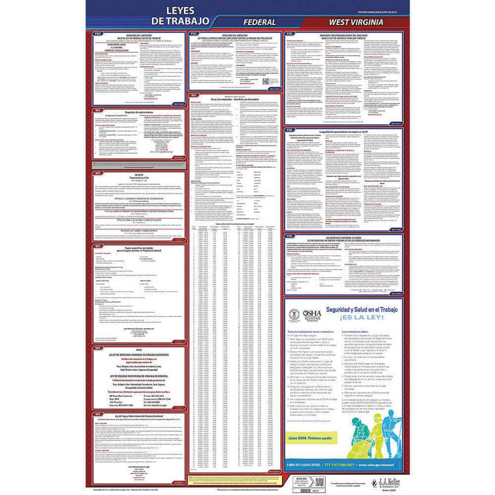 Labor Law Poster Federal / State WV SP 26 Inch Height 3 Year