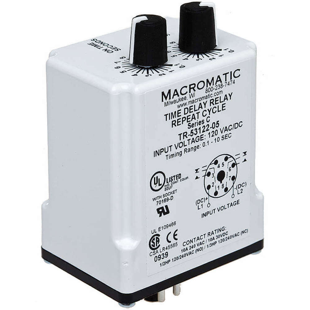 MACROMATIC TR-55122-05 | タイマーリレー、10秒、8ピン、10A、120V AC