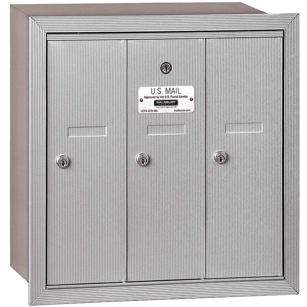 SALSBURY INDUSTRIES 3503ARP Vertical Mailbox Recessed 3 Doors Silver | AG3FQW 33KT64