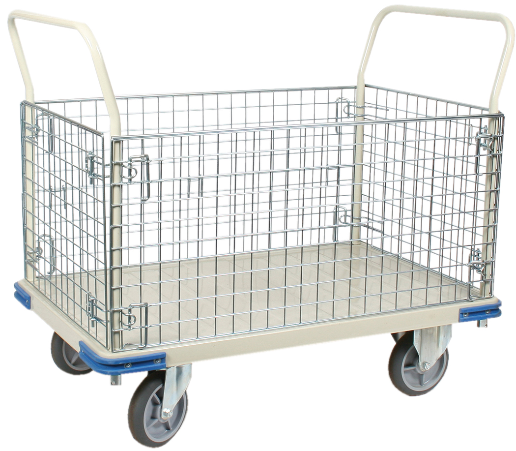 Steel Wire Caged Platform Truck, Rubber Wheels, 1100 Lbs Capacity