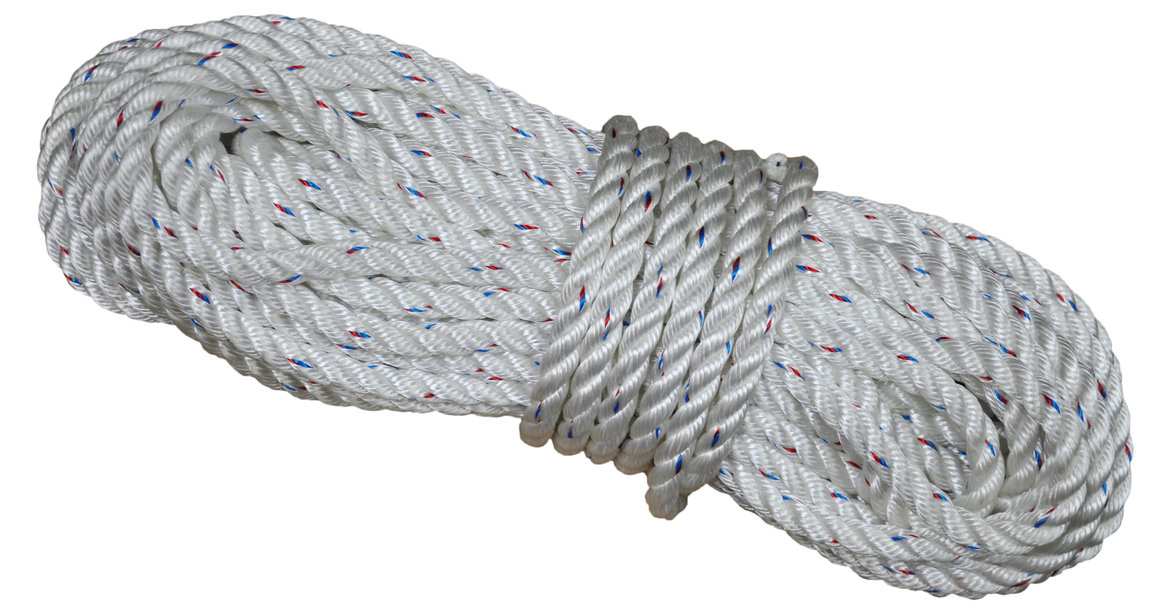 Cuerda torcida de 3 hebras, núcleo de copolímero, 5/8 pulgada de diámetro, 600 pies Largo, Blanco/Rojo