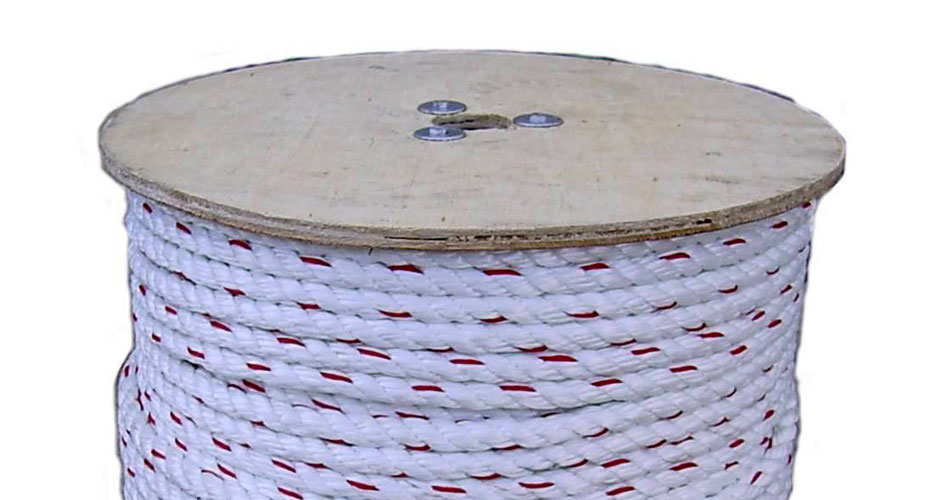 3 股扭繩，聚烯烴芯，直徑 1 英寸，600 英尺長度，白色/紅色