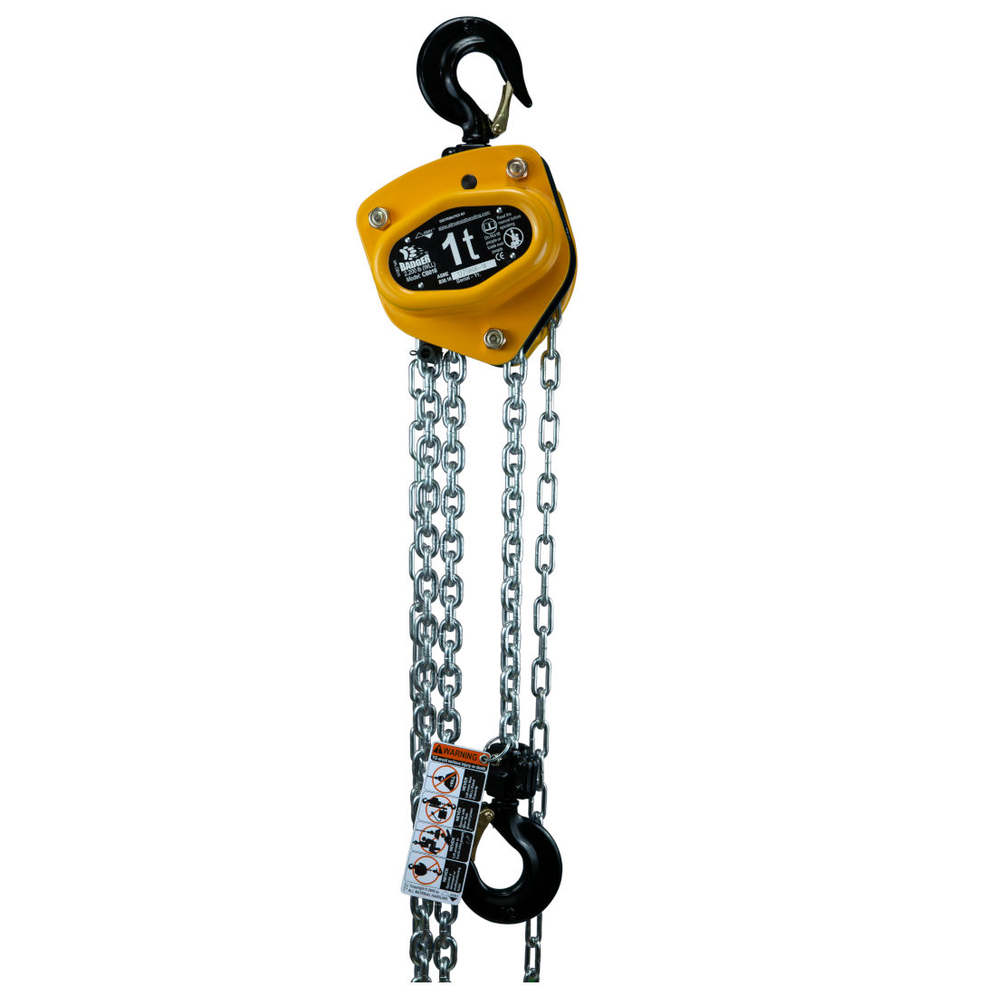 Hand Chain Hoist, 20 Feet Lift, 4400 Lbs Capacity, Zinc