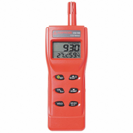 手持式二氧化碳測量儀，LCD，0 至 9999 ppm CO2 濃度，14°F 至 140°F