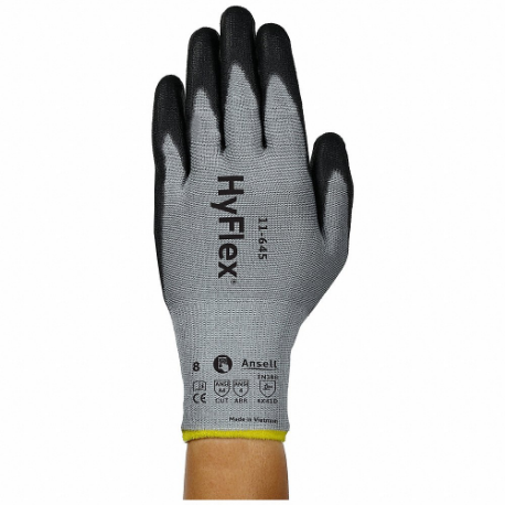 Cut Resistant Glove, S, Ansi Cut Level A4, Palm, Low Dmf Polyurethane, Gray, Gray, 1 Pr
