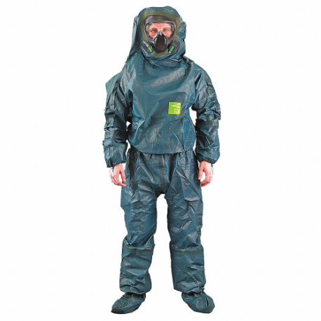 Hooded Chemical Resistant Coveralls, Rear, Taped/Welded Seam, Green, 3Xl, B