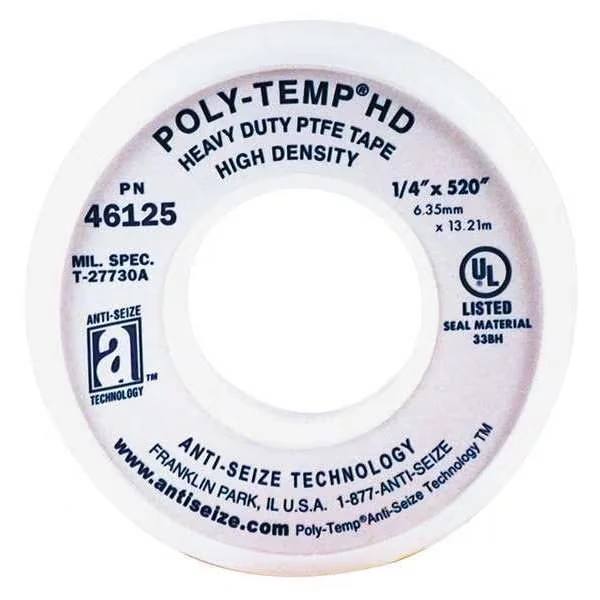 White Heavy Duty PTFE Tape, 1/4 Inch x 52 Inch