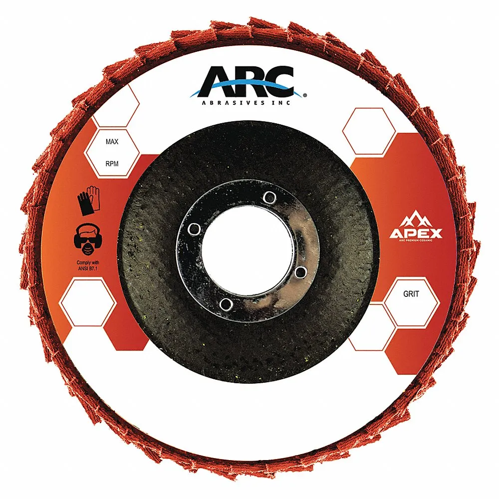 ARC ABRASIVES 10673213 Flap Disc, Type 27, 4 1/2 Inch x 7/8 Inch, Ceramic, 36 Grit, Fiberglass Bk, Apex | CN8QBK 54WG97