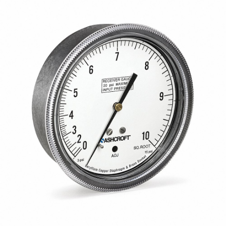 Pressure Gauge, 1/4 Inch Mnpt, Center Back, 3 To 15 PSI, +/-2-1-2% Accuracy