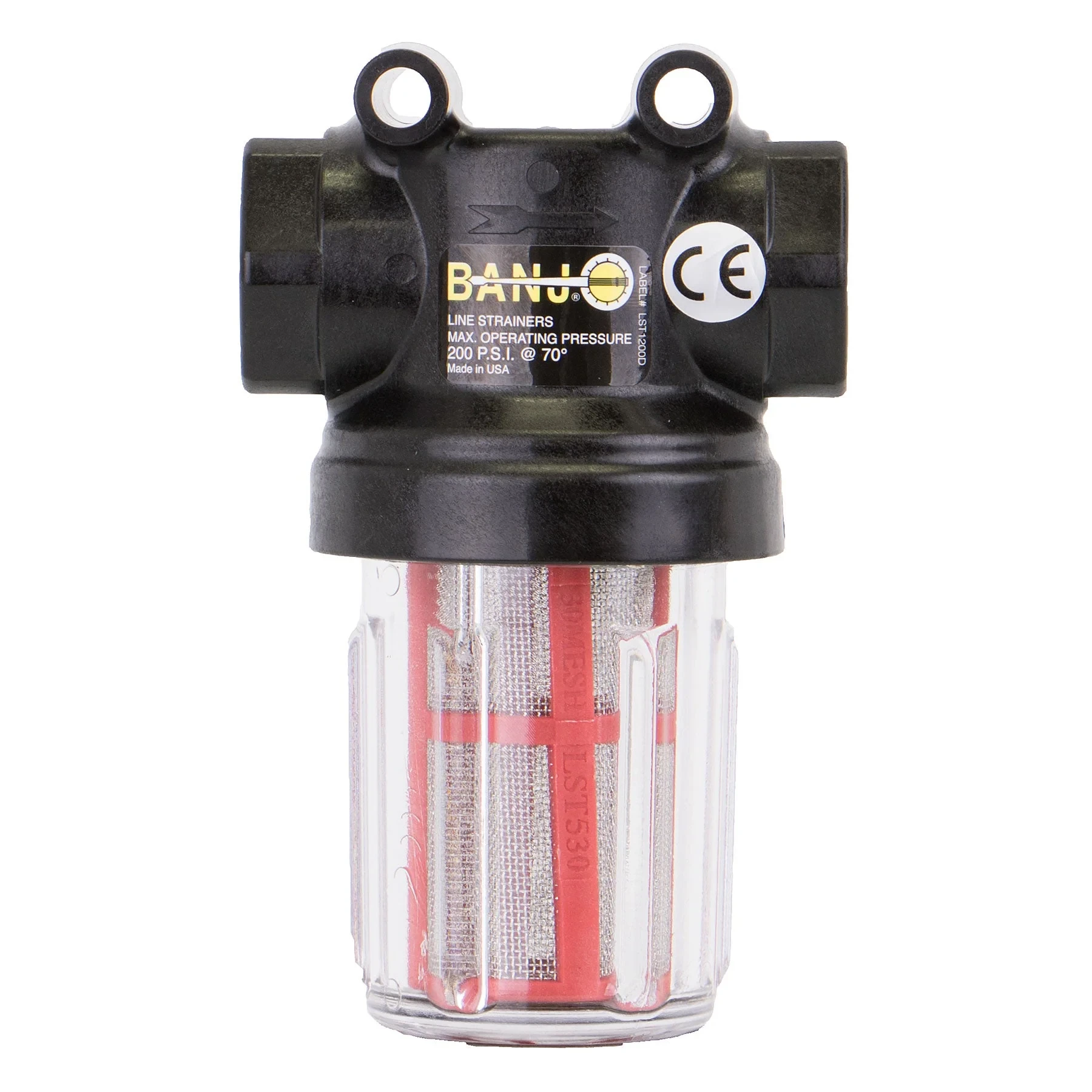 BANJO FITTINGS LSTM050-30C Mini T-Line Strainer, With Clear Bowl, 1/2 x 1/2 Inch, 100 Mesh | AC8XEW 3ELW6