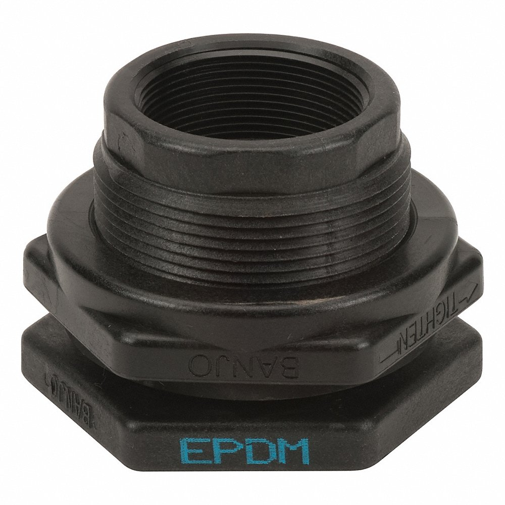 BANJO FITTINGS TF220 Bulkhead Fitting, 2 Inch With Epdm Gasket, Polypropylene | BW8ZEW