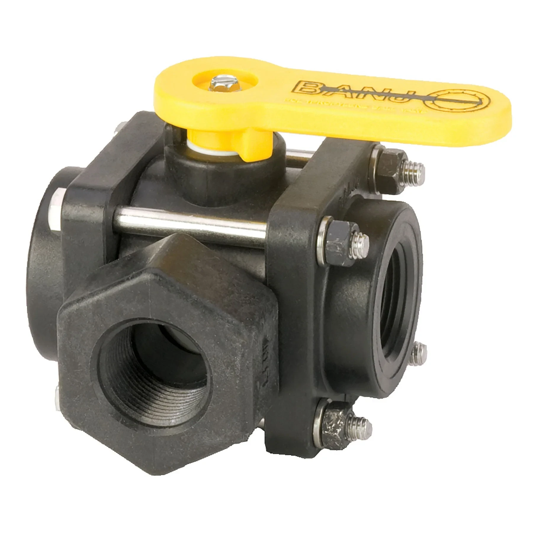 BANJO FITTINGS V100SL Ball Valve, Side Load, 3 Way, 1 Inch, FPT, Polypropylene | AC8TUF 3DTF9