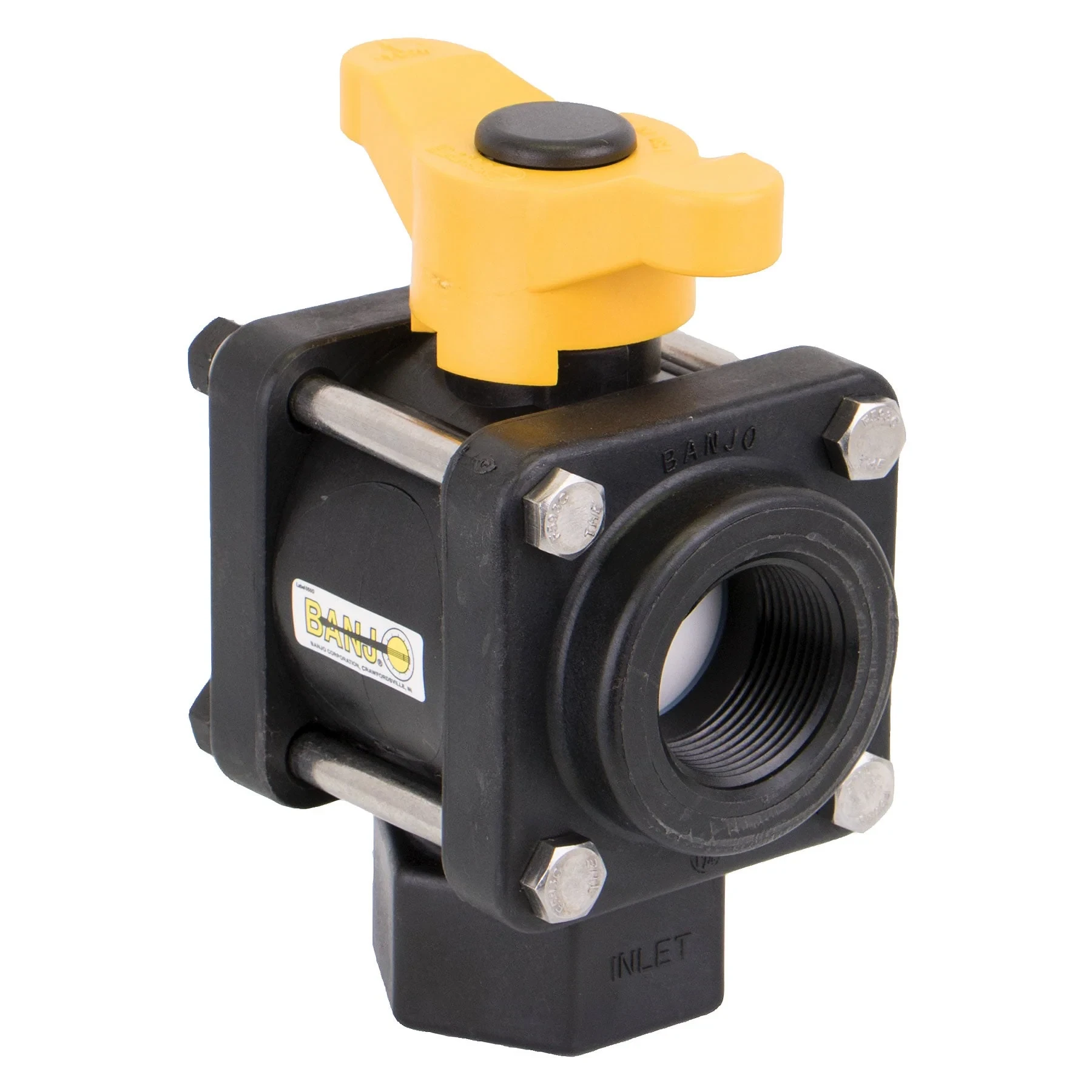BANJO FITTINGS V125BL Poly Ball Valve, 3-Way Bottom Load, 1-1/4 Inch Size | AC8TUB 3DTF5