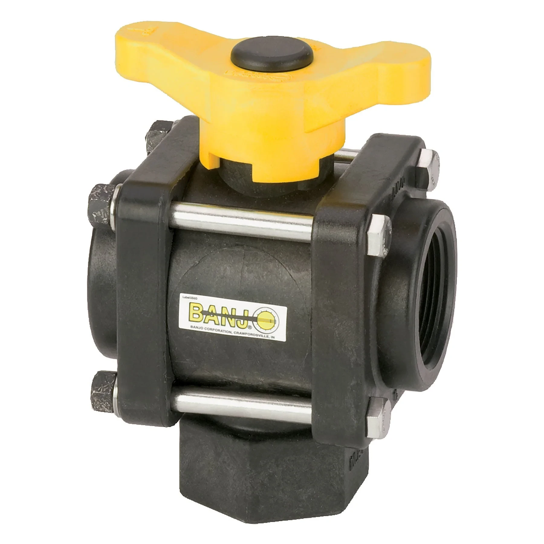 BANJO FITTINGS V150BL Fpt 3-Way Bottom Load Poly Ball Valve, 1-1/2 Inch Size | AC8TUC 3DTF6