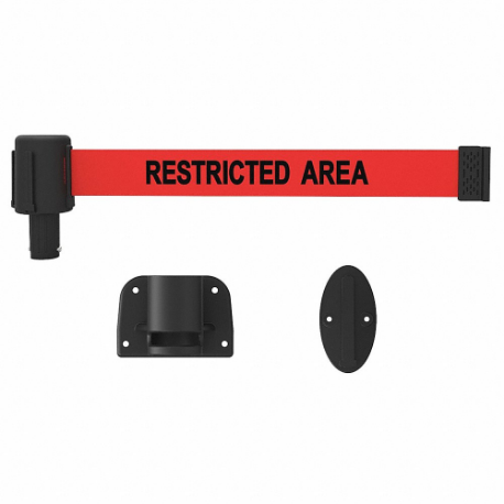 Retractable Belt Barrier, Red, Restricted Area, 15 ft Belt Length
