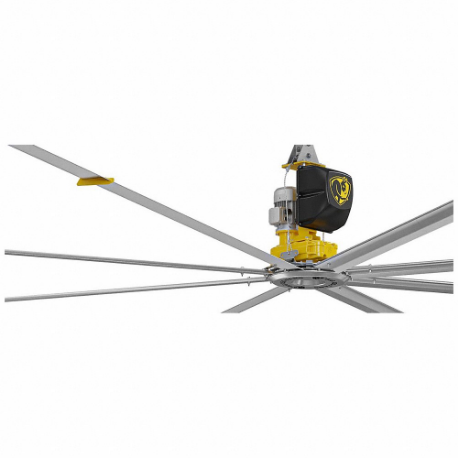 HVLS Fan, 12 ft Blade Dia, Variable Speeds, 200 to 240 VAC, 46.5 Inch, 3 Phase, Yellow